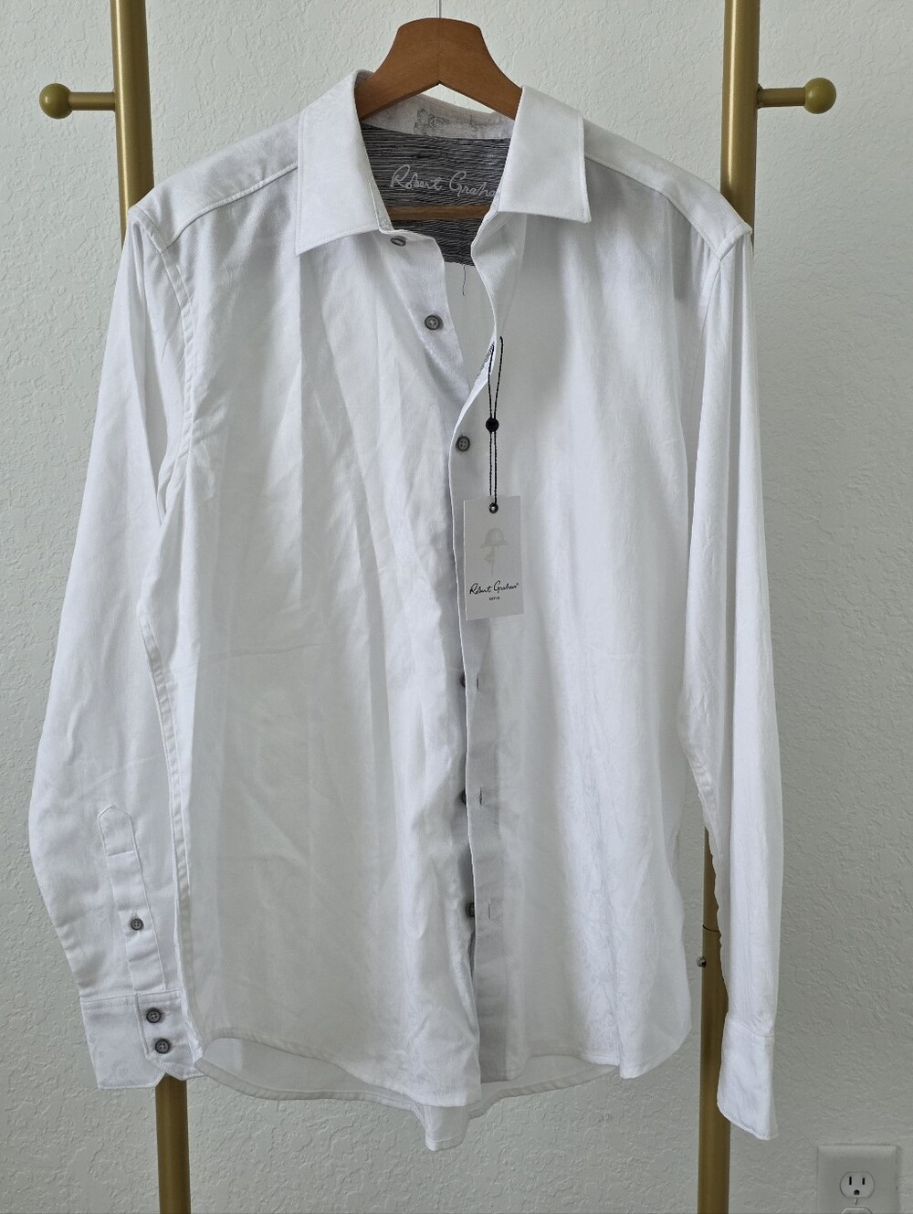 NWT Robert GrahamHighland Long Sleeve Woven Shirt In White, Medium